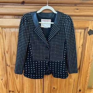 Anthropologie Cartonnier Blazer Jacket Black Cross Print Button Closure Wmn Sm